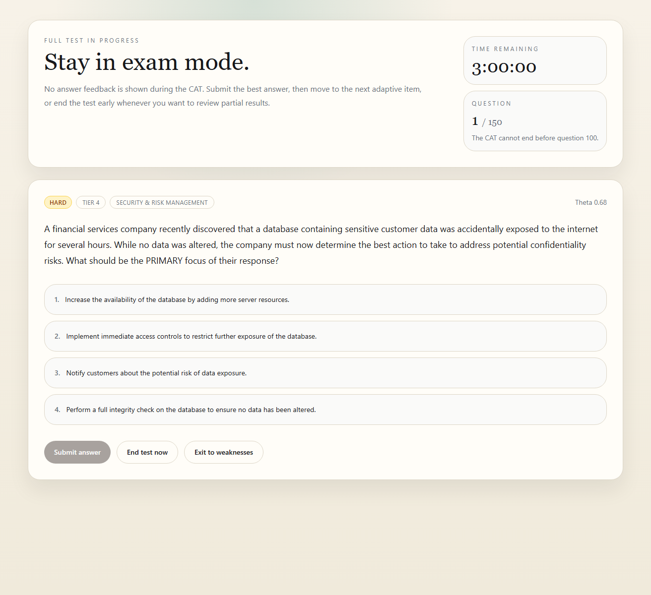 CISSP Guru adaptive CAT exam in progress.
